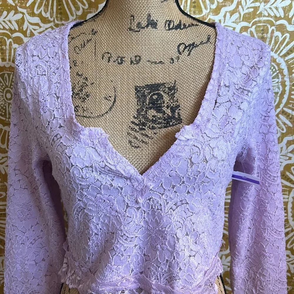NWOT Free People Intimately Cloud Ride Lace Lounge Crop Top Brushed Lilac Sz M
